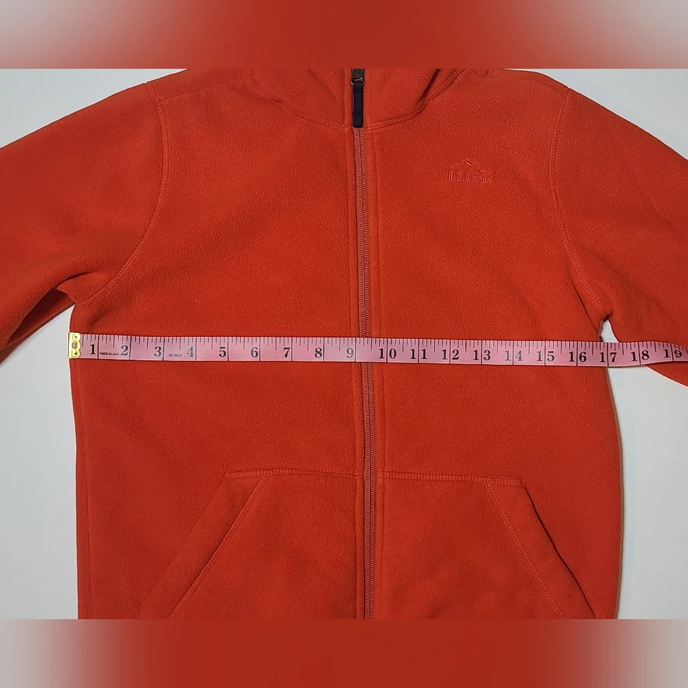 LL Bean Sherpa Lined Fleece Jacket Kids Medium 10-12 Full Zip Comfy Cozy Orange